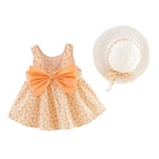 JSCDRPDWL Baby Girl Clothes Toddler Baby Kids Girls Suspenders Floral Princess Dress Hat Clothes Outfits Girls' Dresses for Girls 10-12 Orange 3-4 Years